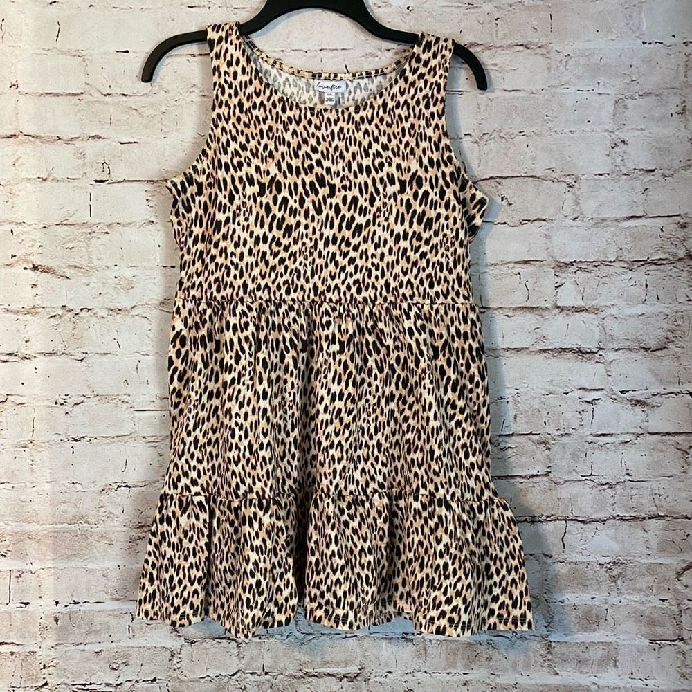 Love Fire Girls Brown Leopard Animal Print Tiered Sleeveless Tank Dress Large